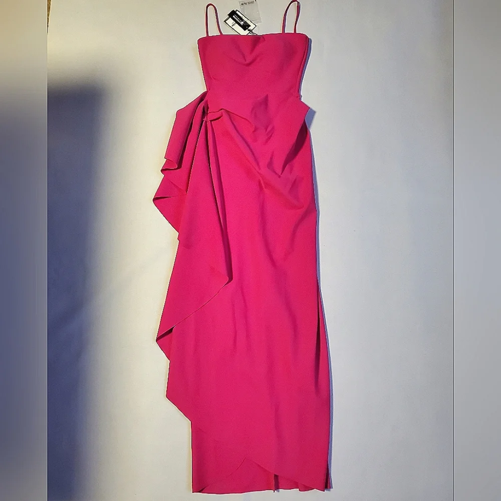 NWT$1,090 Chiara Boni Glicheria Pink Pleated Strapless Ruffle Gown Dress Sz 4 - Picture 8 of 16
